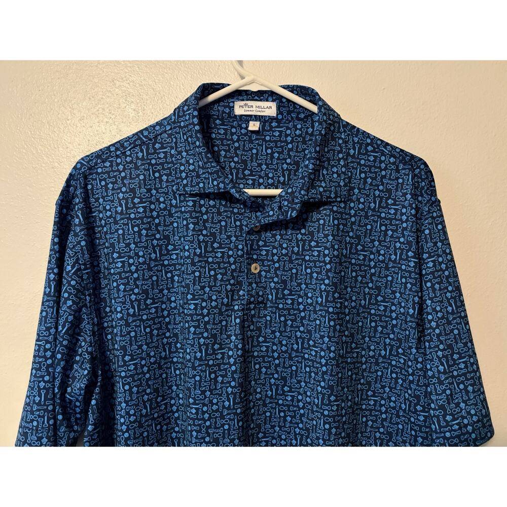 Peter Millar Polo Shirt Summer Comfort Mens Large Blue Graphic Print Golf Tee - Picture 3 of 10